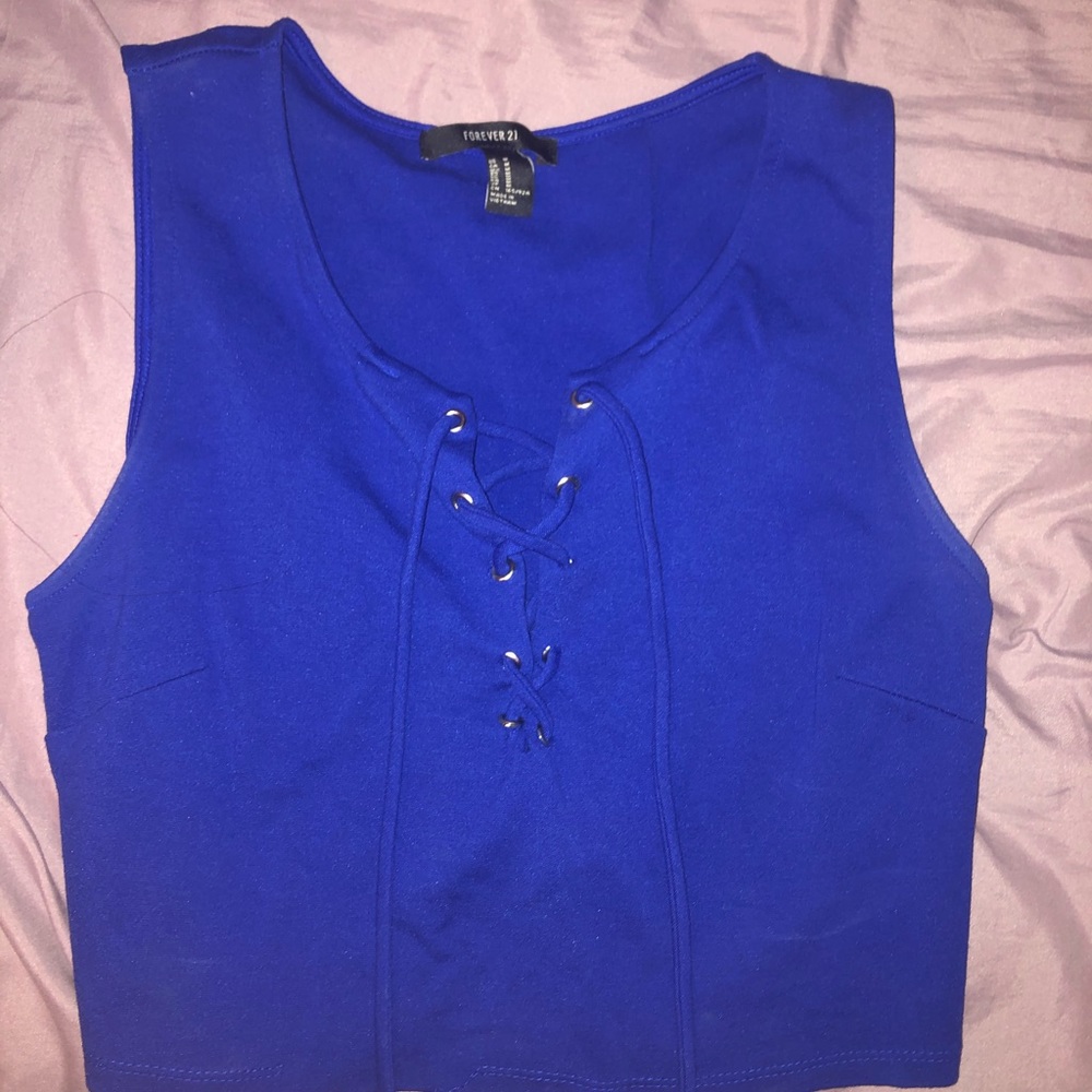 CUTE LACE UP BLUE CROP TOP
